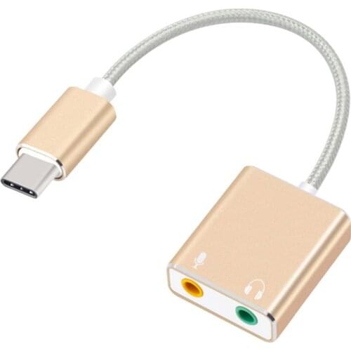 7.1 Channel Type C USB 3.1 Sound Card to Dual 3.5mm AUX Jack Earphone Adapter Cable Universal Headphone HIFI 7.1CH Type-C S001