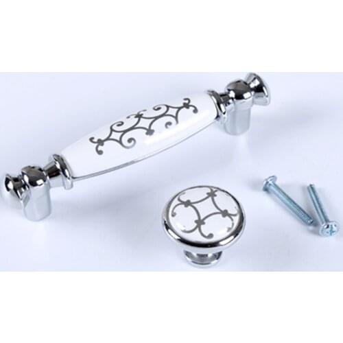 96mm modern fashion silver white ceramic kitchen cabinet dresser wine cabinet door handle chrome drawer cupboard tv cabinet knob