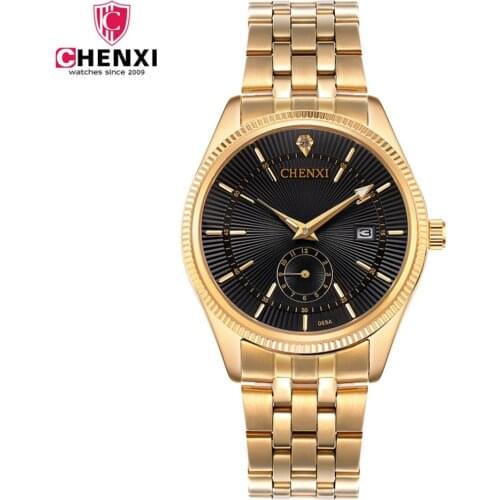 CHENXI Gold Watch Men Luxury Business Watches Golden Waterproof Unique Fashion Casual Quartz Male Dress Clock Relogio Masculino