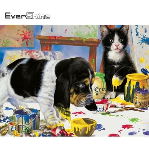 Evershine Diamond Painting Dog Animal Rhinestone Picture Diamond Embroidery Cartoon Cat New Arrival Mosaic Sale Childrens Gifts
