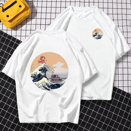 Hokusai On The Cliff by the Sea Double-Sided Printing Men T-Shirt Cotton Loose Clothes Crewneck T Shirts Summer Tops Mens New