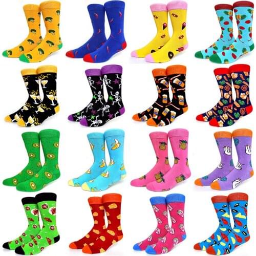 Cool Colorful Men Socks Combed Cotton Harajuku Creative Couples Crew Socks Fruit Dog Bird Chili Happy Funny Socks Dragon Pattern