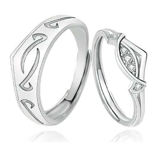 S925 Sterling Silver Couple Set Ring Valentines Day Gift Men and Women Adjustable Ring Engagement Gift