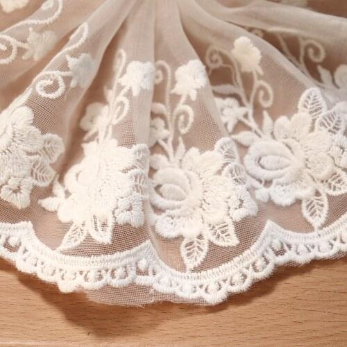 1Meter Rose Flower Embroidered Lace Trim White Mesh Handmade Dress Curtains Sleeves Decor Clothing Sewing DIY Tape Ribbons Craft