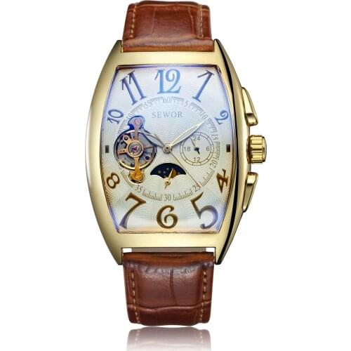 Fashion Retro Ladies Mechanical Watch Men Rectangle Watch Unique Leather Band Quartz Wrist Watch
