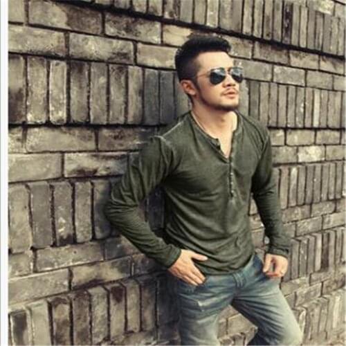 2021 Men Tee Shirt V-neck Long Sleeve Tee&Tops Stylish Slim Buttons T-shirt Autumn Casual Solid Male Clothing Plus Size 3XL