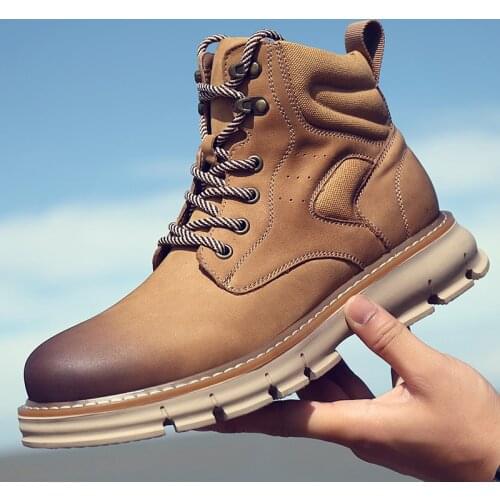 Yomior Brand New Autumn Winter Vintage Men Boots High Quality Cow Leather British Tooling Ankle Boots Male Footwear Yellow Boots