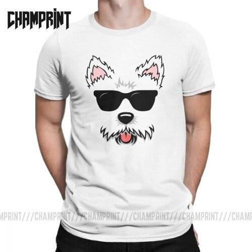 Novelty Cute West Highland White Terrier Dog Face With Sunglasses Westie Lovers T-Shirts for Men 100% Cotton T Shirt Tee Clothes