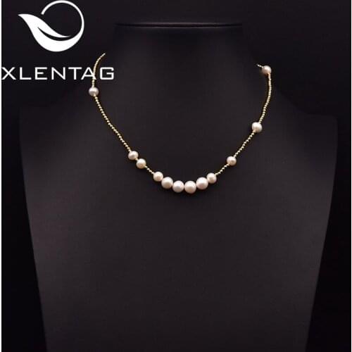 Xlentag Natural Freshwater Pearl Fashionable Simple Adjustable 18k Gold Plated Necklace Women Exquisite Gift Jewelry GN0299