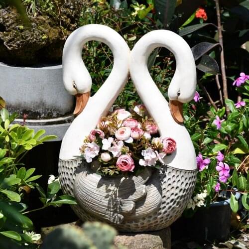 Pastoral Cement Heart Shape Swan Flower Pot Outdoor Meaty Green Planting Furnishing Crafts Garden Courtyard Figurines Decoration