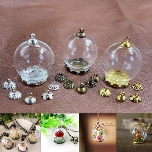30x20mm Hollow round glass jar with setting crow base beads cap set glass vials pendant landscape glass bottle jewelry findings