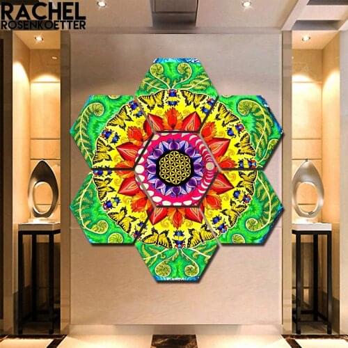 Samsara Mandala Rectangle Print by Rachel Rosenkoetter 7 pieces gorgeous Flower painting Wall Art Picture Christmas gift