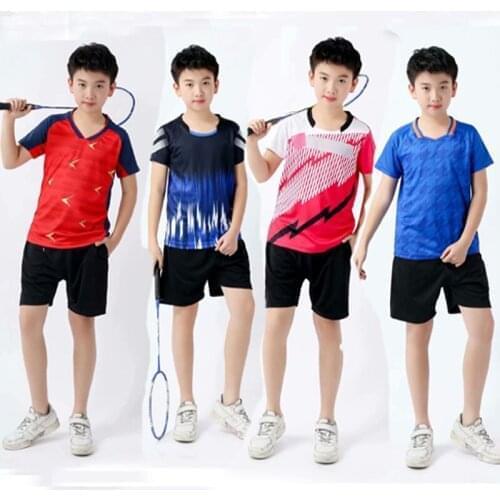 Boys badminton sportwear shirt shorts set, girls tennis t-shirt,childrens ping pong jerseys,sport shirt game tennis shirt kids