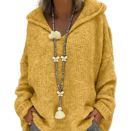 Oversize Sweater Women Autumn Winter Solid Color Loose Hooded Knitted Sweater Pullover Sweatshirt Top Sweater