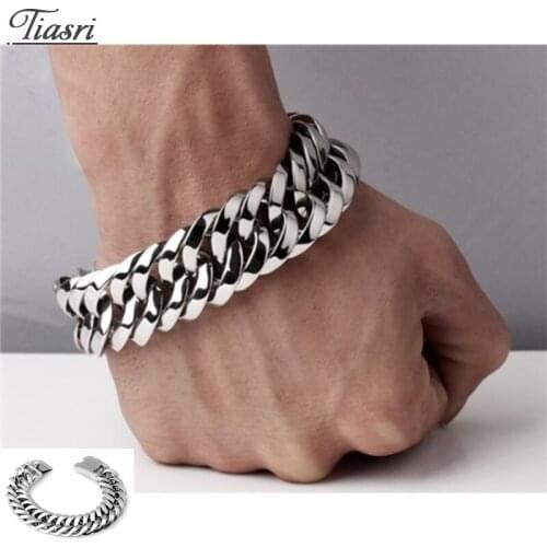 Tiasri 20mm Gothic Bracelet For Men Cuban Link Chain Silver Color Stainless Steel Jewelry Accessories Waterproof Gift Wholesale