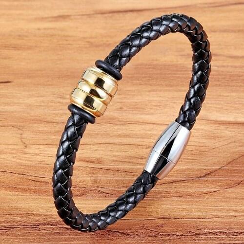 TYO 2019 Fashion Accessories Geometric 4 Styles For Choices Stainless Steel Genuine Leather Bracelet For Women Male Party Gift