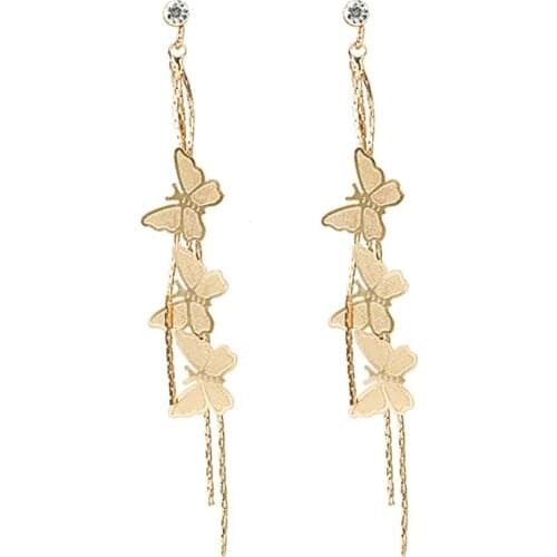 Fashion Women Butterfly Tassel Long Dangle Rhinestone Stud Earrings Jewelry dropshipping