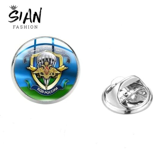 SIAN Border Guards of Russia Flag Badge Brooch Pins Russian Army Fashion Printing Glass Cabochon Pin Gifts Jewelry Accessories