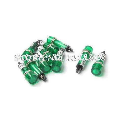 10 Pcs AC 220V 10mm Green Bulb Power Signal Indicator Pilot Light Lamp