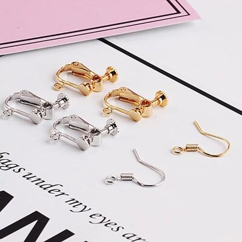 10pcs New Fashion Nonpiercing Adjustable Screw Earring Clips Ear Wire Hooks for Diy Jewelry Findings Metal Trendy Women Gold