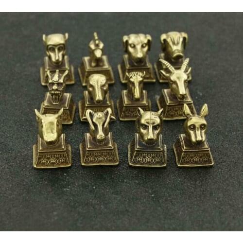 12PCS Chinese Old Brass Statue Suit Twelve Animals Of The Zodiac Lucky Gifts
