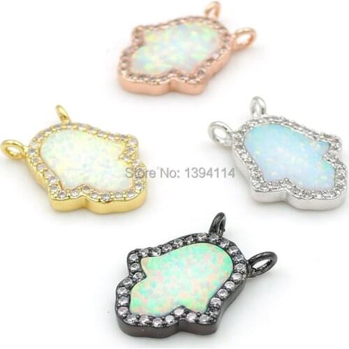 15*12*2mm Micro Pave Clear CZ Hand Settings Of Gluing White Opal Charms Of Double Loops Fit For Making Necklaces Jewelry