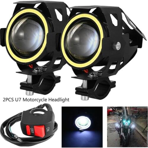 2PCS U7 Motorcycle Headlight Angel Eye Devil Eye Moto Spotlight Led Driving Fog Spot Head Light Moto Lights