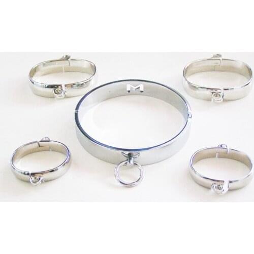 2021 New Stainless Steel Slave Neck Collar Handcuff Ankle Cuffs BDSM Fetish Sex Bondage Restraint Adult Game Sex Toy for Couples