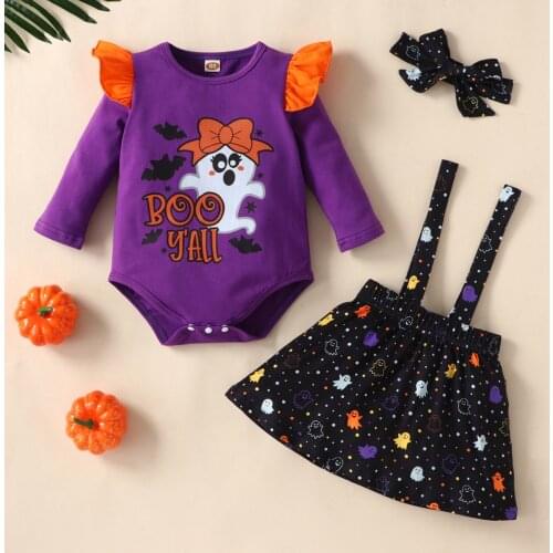 3PCS My First Halloween Toddler Baby Kids Girls Halloween Print Set Romper Skirt Outfits Casual Clothes ropa recien nacido niña