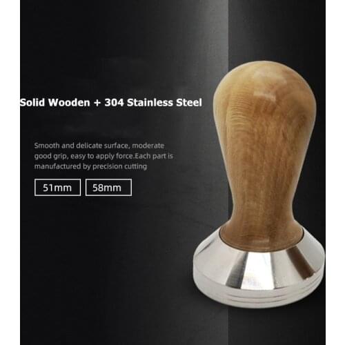 51/53/58mm 304 Stainless Stee Solid Wooden Handlel Coffee Tamper Coffee Powder Hammer Cafe Accessories For Barista