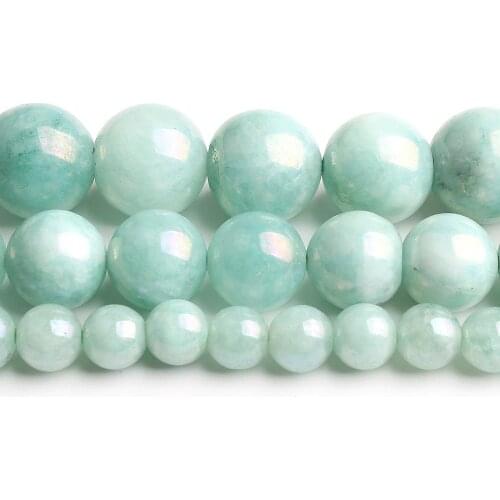 6/8/10/12mm Natural Cyan-Blue Electroplated Angelite Stone Beads Round Loose Spacer Beads DIY Jewellery Making 15' 'Strand
