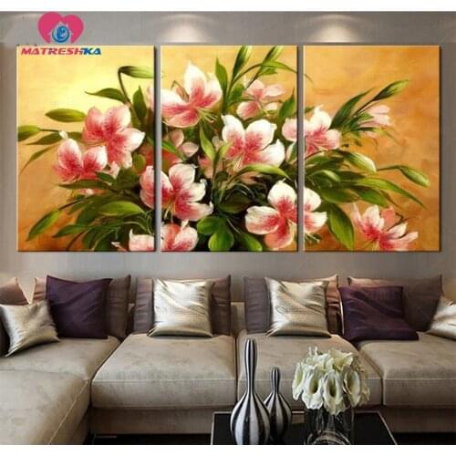 Diamond embroidery flowers lily Diamond mosaic painting rhinestones triptych cross stitch patterns full square rhinestones gifts