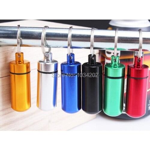 Aluminum middle Pill Box Case Bottle Holder Container Keychain 100% New and High Quality 48*17mm 1000pcs