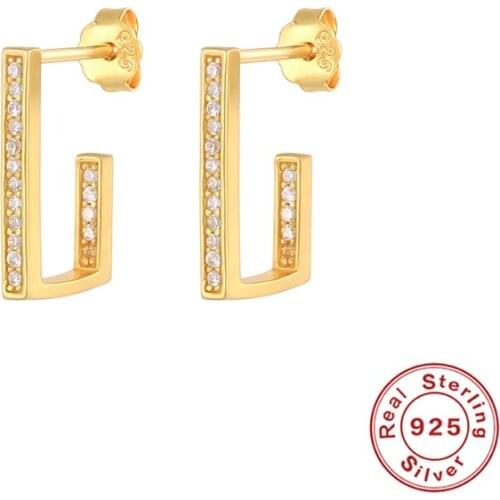 CANNER 925 Sterling Silver Earrings Diamond Letter Shaped Piercing Stud Earrings For Women Girls Mothers Day Gift Bijoux Femme