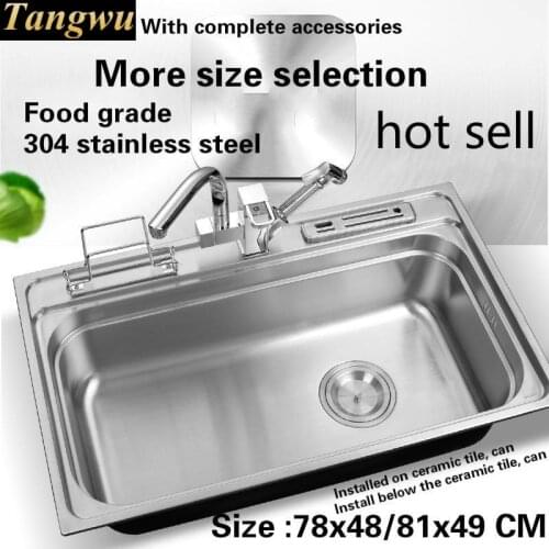 Free shipping kitchen sink 0.8 mm thick food grade 304 stainless steel ordinary big single slot durable hot sell 78x48/81x49 CM