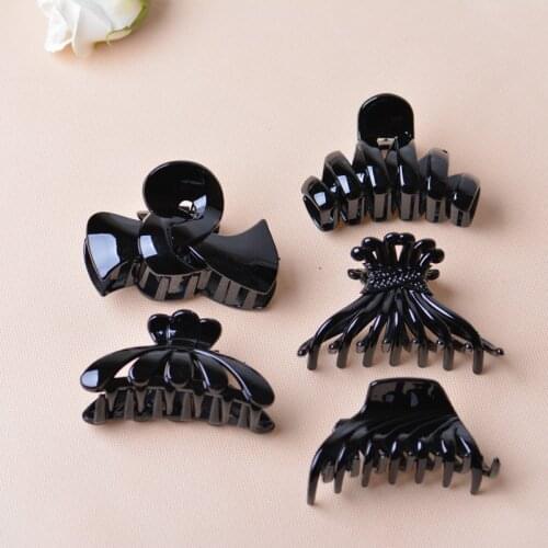 Large 1Pcs Women Hair Clip Plastic Acrylic Hairpins Solid Black Hair Crab Claws Girls Make Washing Tool Accessories Headwear