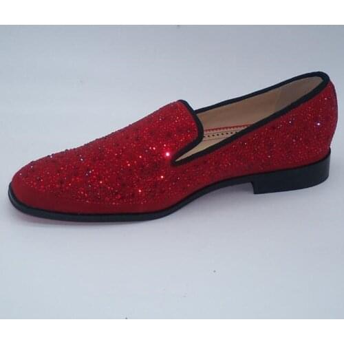 Akamatsu brand luxury men shoes red balck crystal glitter slip on loafers dress wedding party flats zapatos hombre vestir 2018