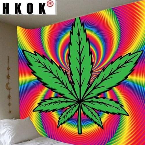 HKOK Colorful Maple Leaf Digital Printing Tapestry Background Wall Art Tapestry Hanging Tapiz Modern For Home Decor Living Room
