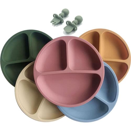 Baby Bowl Plates Safe Silicone Dining Plate Solid Cute Cartoon Children Dishes Training Tableware Kids Feeding Bowls