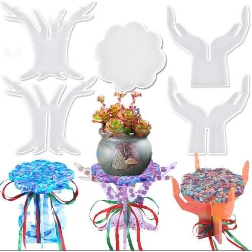 DIY Crystal Silicone Mold Beauty Hand Flower Plant Pot Tray Mold With Ribbon Table Mirror Mould For Resin Home Decoration Art