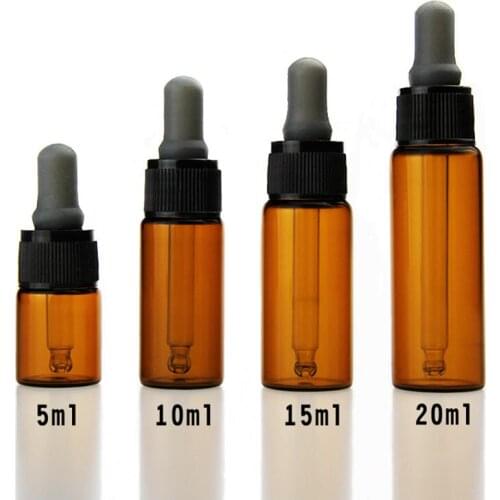 5ml 10ml 15ml 20ml Tawny Essential Oil Bottles Glass Dropper Bottle Jars Round Head Essential Oil Jars With Pipette F20171281