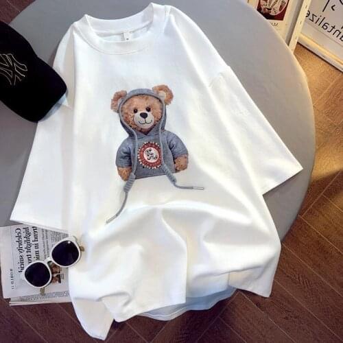 Korean Style Oversized T-Shirts Women Tee Print Spring Summer 2021 Female Casual Loose Kawaii Tshirts Tops Bear Women Clothing