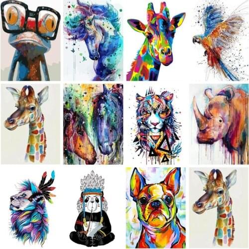 GATYZTORY Painting By Numbers Colorful Animals On Canvas For Adults Canvas With Frame Oil Pictures Drawing Paint By Number Decor