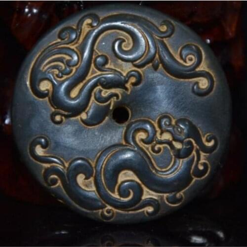 Hongshan culture archaize black iron meteorite sculpture Dragon phoenix bi statue