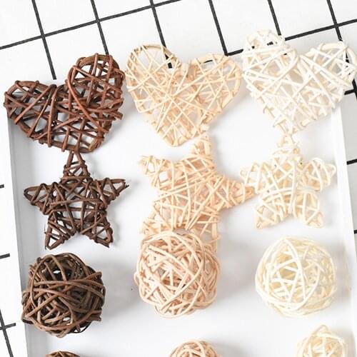 Creative Knitted 10Pcs Artificial Rattan Ball Straw Hollow Craft 5Pcs Star Heart Ball Wedding Home Christmas Decor Photo Props