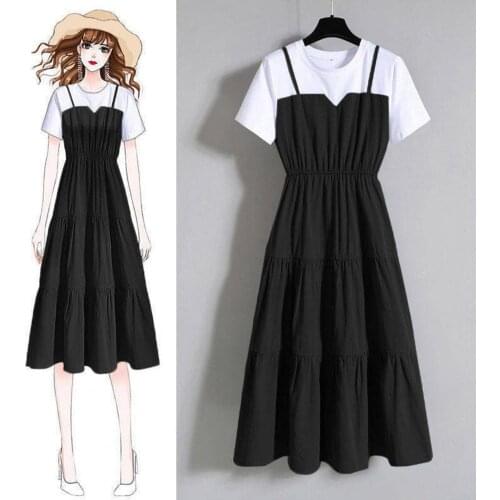 Summer Lady Mid Dress Solid Color Irregular Tight Waist Short Sleeve Round Neck Midi Dress Irregular Dress Loose Casual Dress