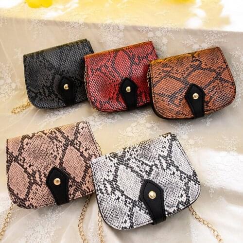 Fashion Women Shoulder Bags Small Square Messenger Bag PU Leather Snake Print Chain Handbag for Lady Mini Saddle Crossbody Bags