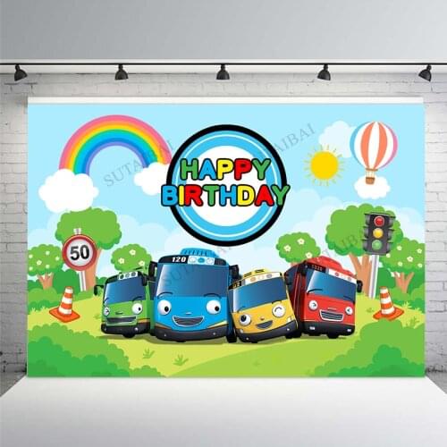 Cartoon Tayo Bus Car Theme Newborn Kids 1st Birthday Party Photocall Backdrop for Photography Background Photo Studio Booth Prop