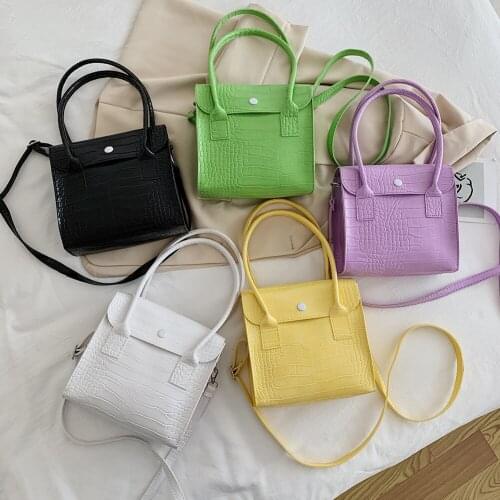 New Fashion Women Solid Crossbody Handbag Alligator PU Casual Shoulder Top-Handle Bag Hit Color Portable Handbag 2020