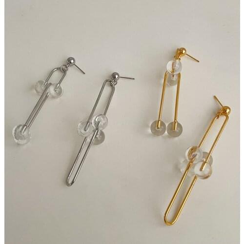 Flashbuy 2021 New Acrylic Transparent Pin Ball Earrings Metal Long Geometric Irregular Earrings for Women Girls Jewelry Gifts